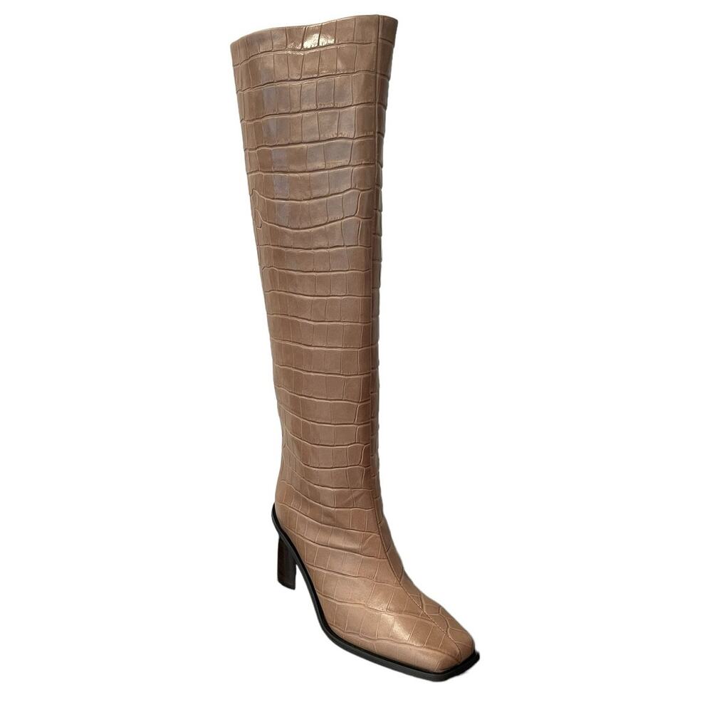 Marc Cain Women's Alligator Print Leather Knee High Article Boots Taupe 6.5 NIB